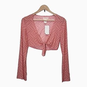 L Space swim cover up cropped top with bell sleeves size S